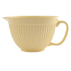 Soft yellow melamine mixing bowl with built-in handle and spout, featuring a textured exterior and non-slip base, crafted for easy pouring in Kitchen & Food and Baking Supplies.