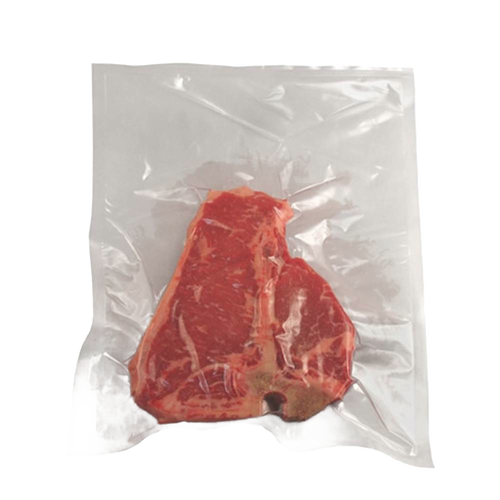 Handcrafted vacuum sealer bag holding a fresh raw steak, designed for food preservation in Kitchen & Food, Freezing, and Best Sellers collections.