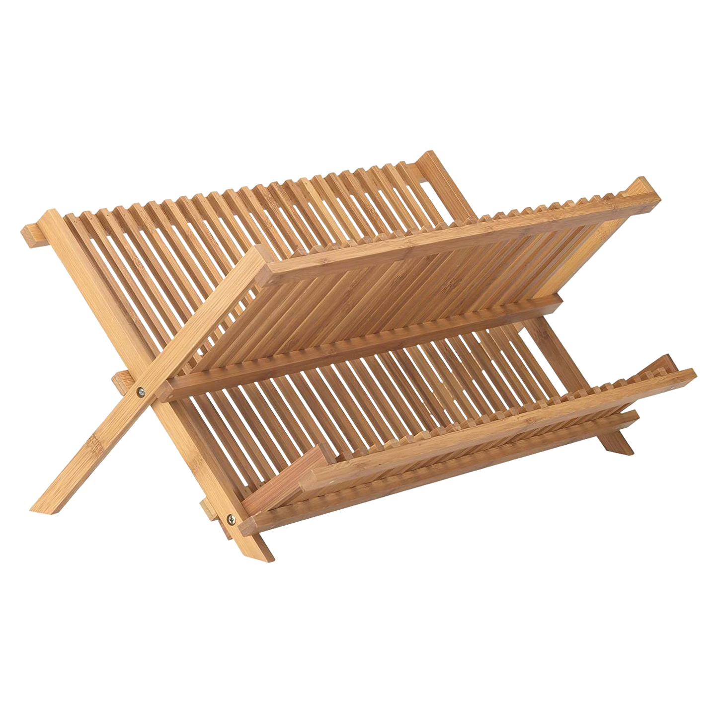 Foldable bamboo dish drying rack with slatted design for improved airflow and faster drying, crafted from natural bamboo, ideal for kitchen accessories and home decor collections.