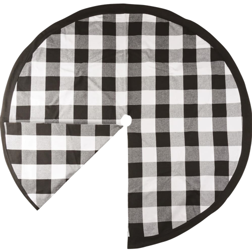 Handcrafted buffalo check tree skirt in black and white cotton, showcasing classic country charm, perfect for Home & Decor, Holiday Decor, Best Sellers, and Promo Eligible collections.