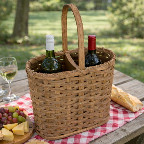 Amish-Made Handwoven Wine Bottle Basket