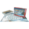 Partially assembled 1000-piece jigsaw puzzle depicting a winter scene with a Northern Cardinal and snow-covered landscape, made in USA, featured in Toys, Books & Games and Puzzles collections.