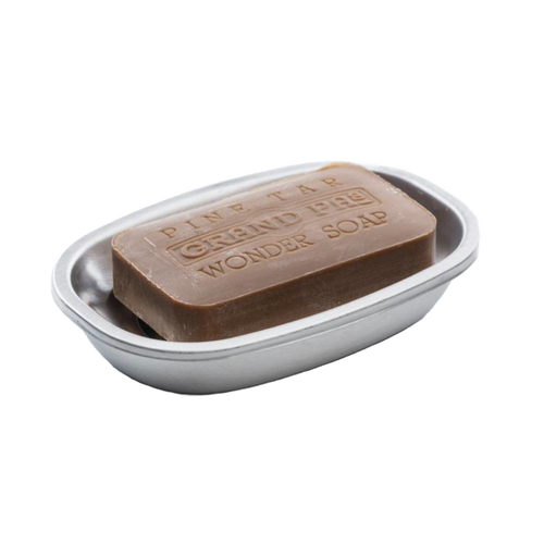 Brushed stainless steel soap dish with removable top piece designed to keep soap dry, ideal for Health & Wellness, Home & Decor, Soaps, and Household Helpers collections.