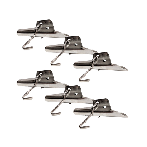 Set of six heavy-duty stainless steel bucket spiles with hooks for easy attachment to trees in maple syrup sugaring and orchard use, durable for multiple seasons, ideal for Farm, Garden & Tool collections.