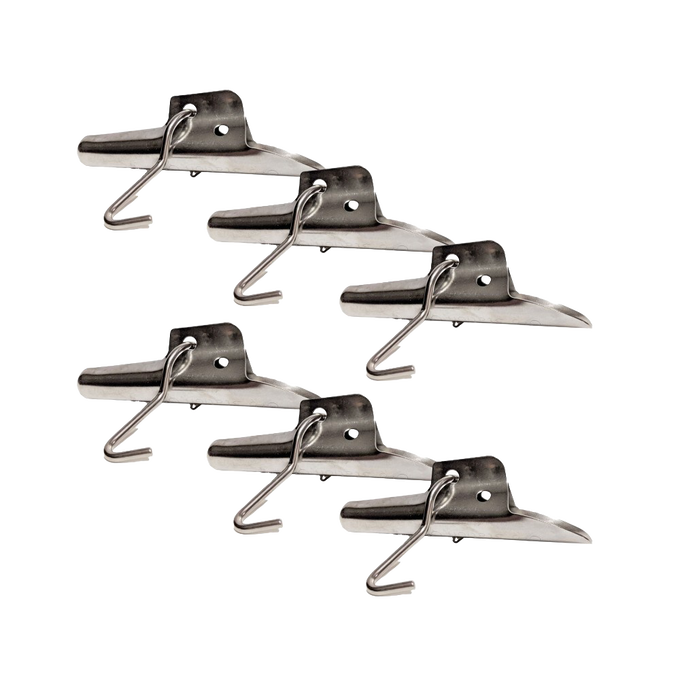 Set of six heavy-duty stainless steel bucket spiles with hooks for easy attachment to trees in maple syrup sugaring and orchard use, durable for multiple seasons, ideal for Farm, Garden & Tool collections.