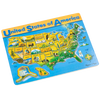 Colorful educational map puzzle of the United States featuring wooden pieces for each state with illustrations of state symbols, designed for children in Toys, Books & Games, Puzzles, and Best Sellers collections.