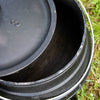 Handcrafted cast iron campfire kettle with a round lid and sturdy construction, designed for outdoor cooking in Farm, Garden & Tool, Camping, Best Sellers, and Promo Eligible collections.