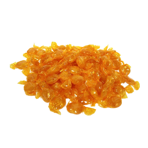 Pile of individually wrapped butterscotch hard candies in golden amber wrappers, handcrafted and made in the USA, featured in Kitchen & Food, Snacks and Sweets, Candy, USA Made, Best Sellers collections.