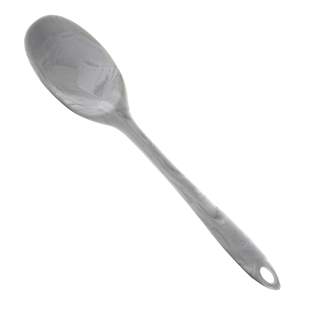 Flexible marble-patterned silicone spoon with a steel core and seamless build, designed for versatile use in Kitchen & Food, Baking Supplies, Cookware, and Best Sellers collections.
