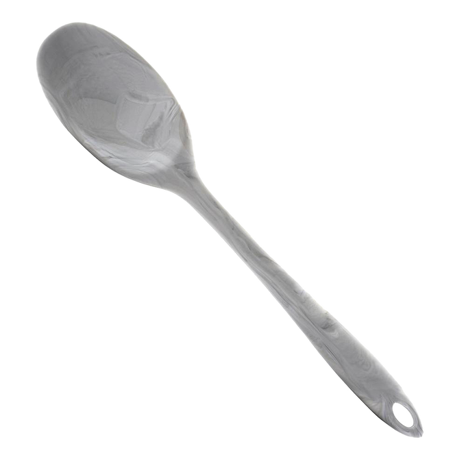 Flexible marble-patterned silicone spoon with a steel core and seamless build, designed for versatile use in Kitchen & Food, Baking Supplies, Cookware, and Best Sellers collections.