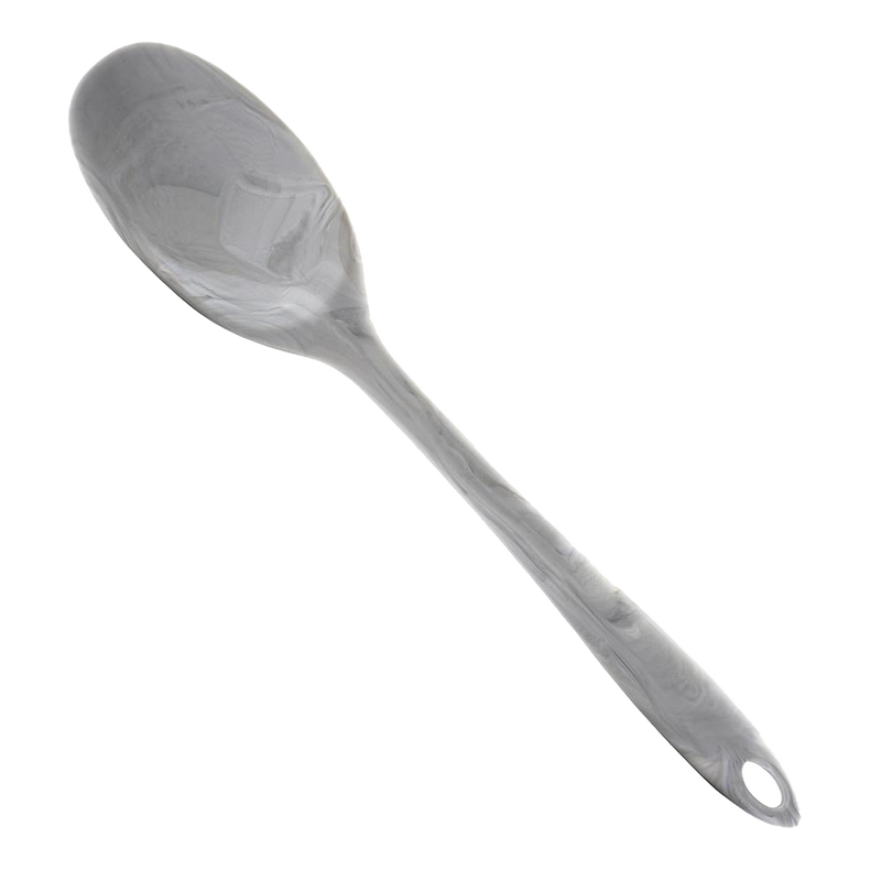 Flexible marble-patterned silicone spoon with a steel core and seamless build, designed for versatile use in Kitchen & Food, Baking Supplies, Cookware, and Best Sellers collections.