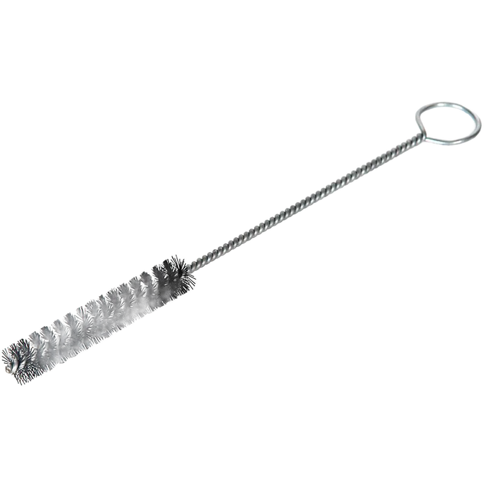 Twisted wire brush with dense black bristles and looped handle, designed for cleaning tapping spiles, ideal for Farm, Garden & Tool, Orchard and Grove, and Maple Syrup Sugaring Supplies collections.