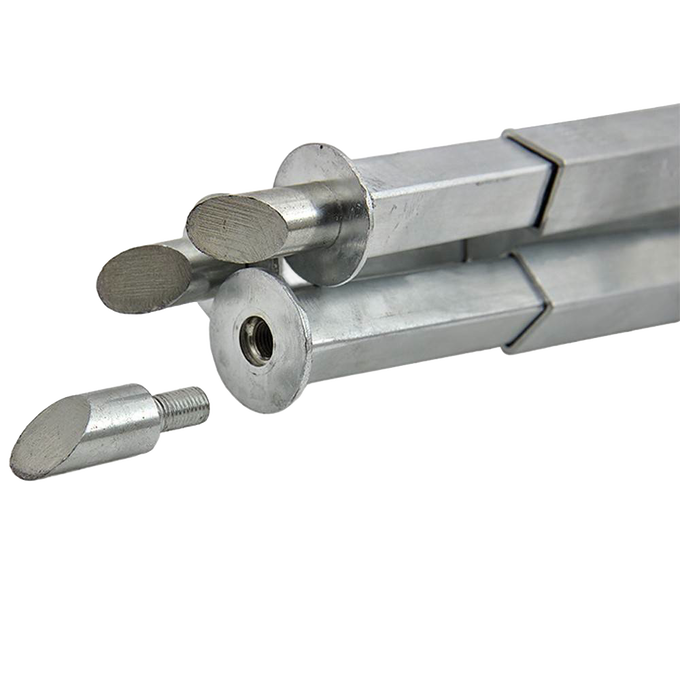 Close-up of metal cooking tripod legs with detachable screw, crafted for outdoor use, featured in Farm, Garden & Tool, Camping, Best Sellers, and Promo Eligible collections.