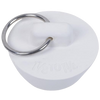 White rubber drain plug with attached metal ring, designed for reliable sealing, featured in Home & Decor, Laundry Supplies, Washers and Wash Day Accessories, Best Sellers, and Promo Eligible collections.