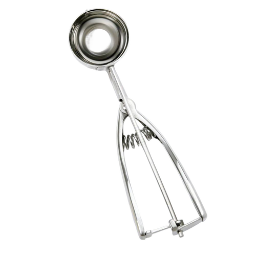 Handcrafted metal scoop with spring release designed for uniform dough or melon balls, ideal for Kitchen & Food, Cookware, Baking Supplies, Kitchen Gadgets, and Best Sellers collections.