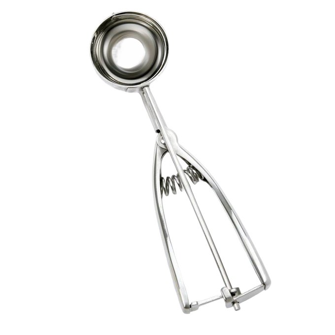 Handcrafted metal scoop with spring release designed for uniform dough or melon balls, ideal for Kitchen & Food, Cookware, Baking Supplies, Kitchen Gadgets, and Best Sellers collections.