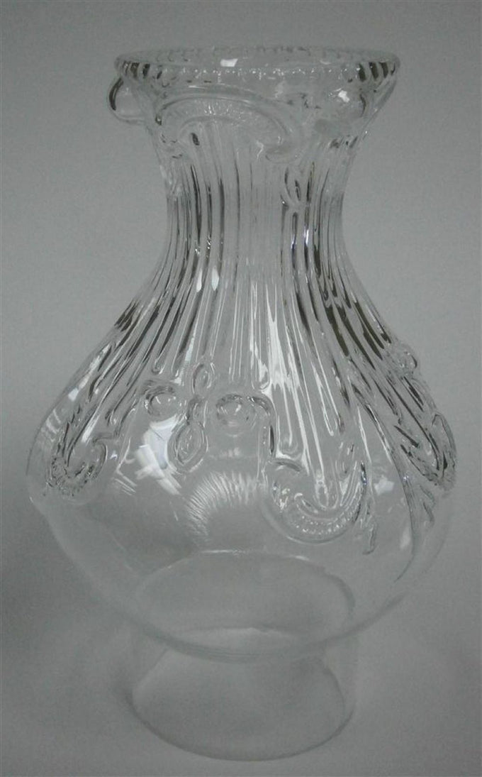Handcrafted clear glass chimney with embossed feather design, fitting #2 and #3 burners, part of Lamps & Lighting, Parts and Accessories, Chimneys and Globes collections.