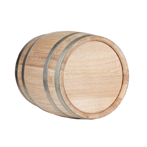 Handcrafted 5-gallon wooden keg with steel bands, featuring a toasted interior for brewing, made in USA, suitable for Home & Decor, Farm, Garden & Tool, and Homesteading collections.