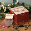 Handcrafted hinged box with vintage-inspired holiday label and packet of festive glitter "reindeer feed," styled with round glasses and greenery for Home & Decor, Holiday Decor, Best Sellers, Promo Eligible collections.