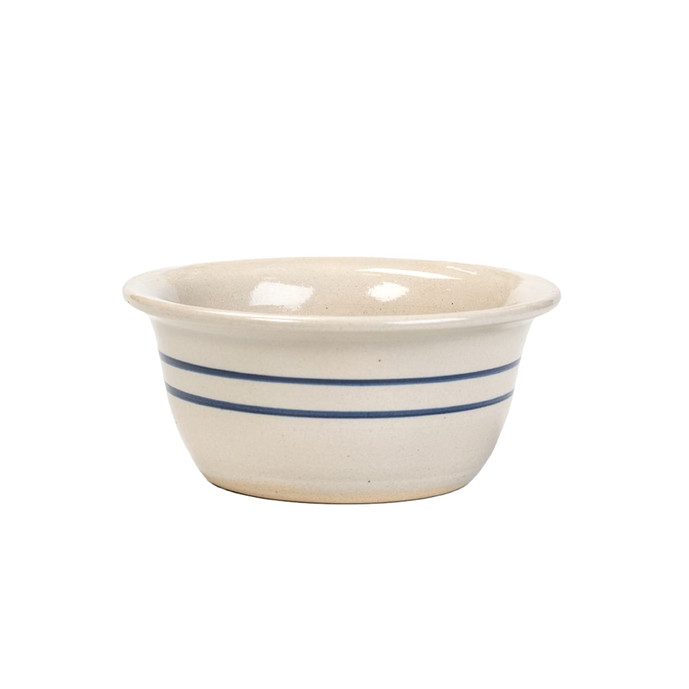 Hand-thrown stoneware cereal bowl with two blue stripes on natural cream background, handcrafted in USA, part of Kitchen & Food, Dinnerware, Storage and Serving, Best Sellers collections.