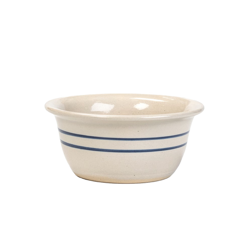 Hand-thrown stoneware cereal bowl with two blue stripes on natural cream background, handcrafted in USA, part of Kitchen & Food, Dinnerware, Storage and Serving, Best Sellers collections.