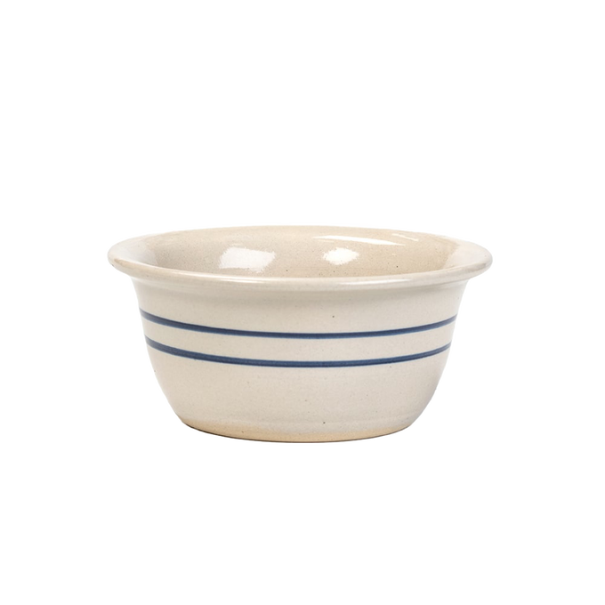 Hand-thrown stoneware cereal bowl with two blue stripes on natural cream background, handcrafted in USA, part of Kitchen & Food, Dinnerware, Storage and Serving, Best Sellers collections.