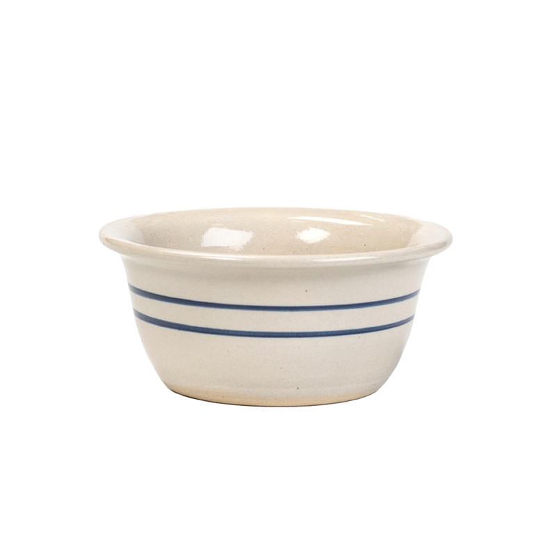 Hand-thrown stoneware cereal bowl with two blue stripes on natural cream background, handcrafted in USA, part of Kitchen & Food, Dinnerware, Storage and Serving, Best Sellers collections.