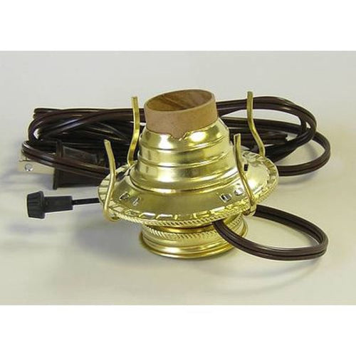 Handcrafted brass plated electrified burner with removable screw-on collar and UL listed brown cord, fits most #2 collars, ideal for Lamps & Lighting, Parts and Accessories, Electric Conversion, and Best Sellers collections.