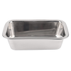 Set of two gleaming stainless steel loaf pans with rounded edges and sturdy construction, designed for baking bread, meatloaf, and desserts, featured in cookware and baking supplies collections.