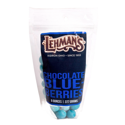 Resealable bag of handcrafted chocolate-covered blueberries in bright blue coating, made in USA, perfect for Kitchen & Food, Snacks and Sweets, Candy, and Best Sellers collections.