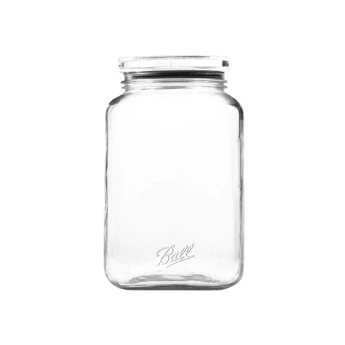 Clear square glass storage jar with an airtight lid and embossed logo, designed for organizing kitchens and pantries in Home & Decor, Kitchen & Food, and Storage collections.