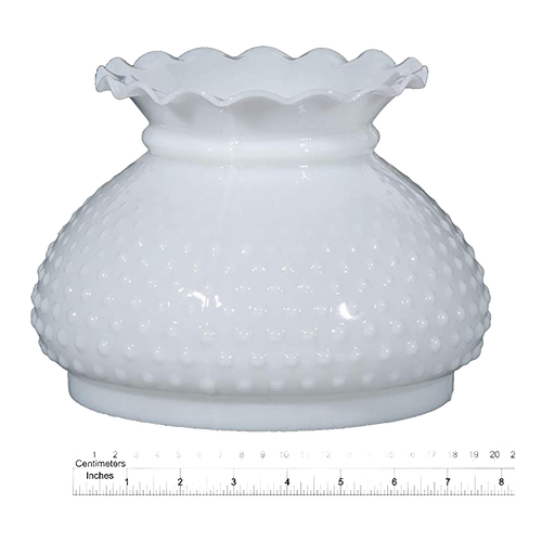 Handcrafted opal glass oil lamp shade featuring a hobnail texture and elegant ruffled top, ideal for lamps & lighting, parts and accessories, lamp shades, best sellers, and promo eligible collections.