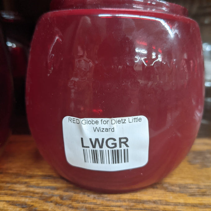 Handcrafted red replacement globe designed for Dietz Lil' Wizard oil lanterns, suitable for camping, emergency supplies, and outdoor lighting in lamps and lighting collections.