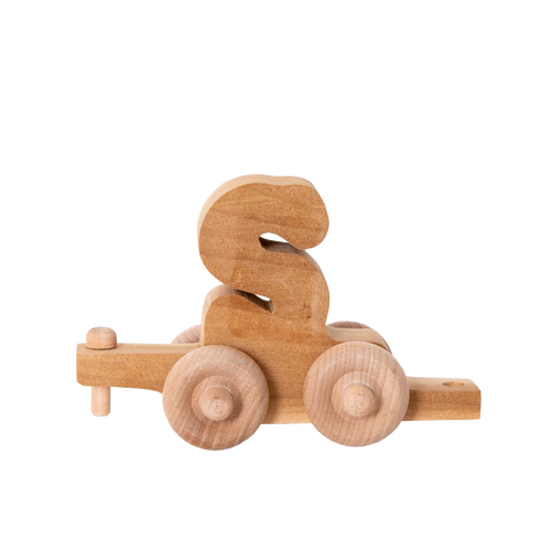 Handcrafted wooden train car featuring the letter S, Amish made in the USA, designed for indoor play and included in Kids’ Wooden Toys, Children’s Toys, and USA Made collections.