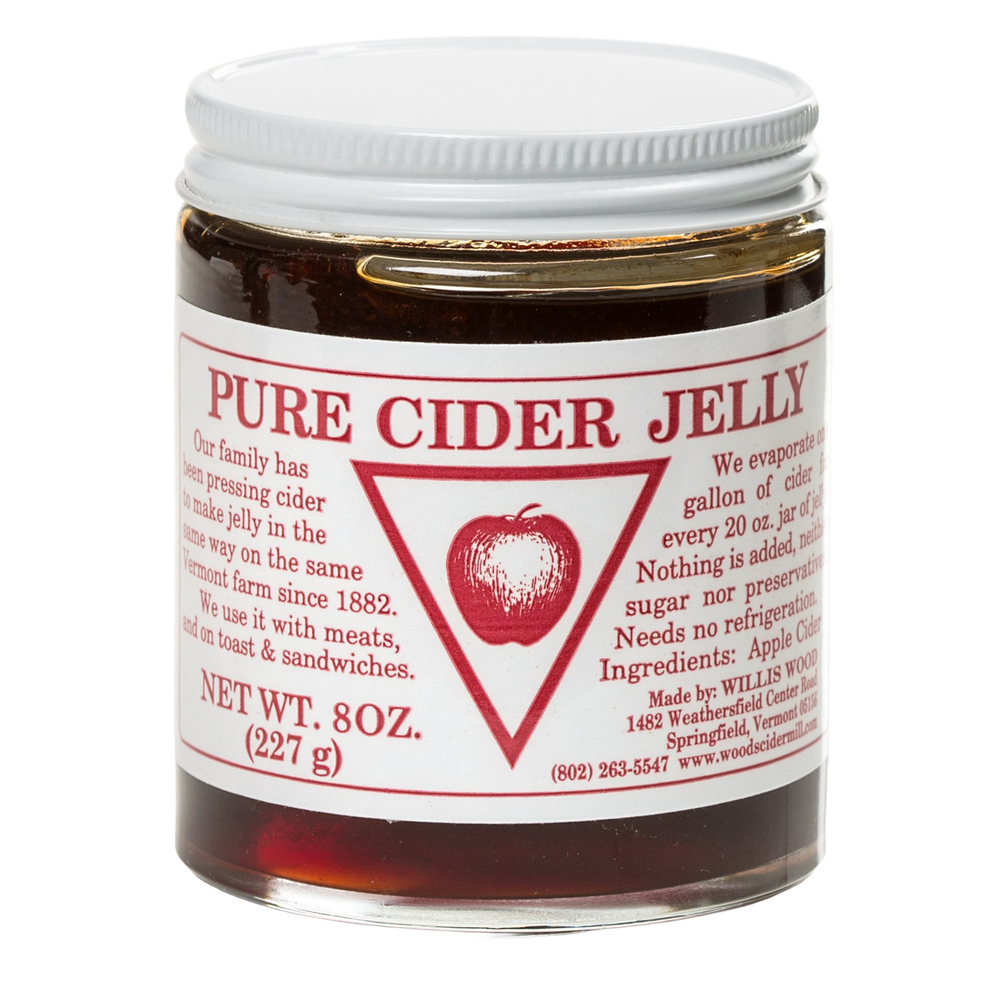Glass jar of handcrafted pure cider jelly made in USA with bold apple flavor, featured in Kitchen & Food, Food, Peanut Butter & Jellies, USA Made, and Best Sellers collections.
