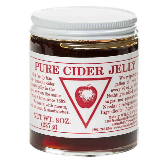 Glass jar of handcrafted pure cider jelly made in USA with bold apple flavor, featured in Kitchen & Food, Food, Peanut Butter & Jellies, USA Made, and Best Sellers collections.