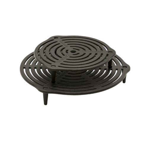 Two-tier cast iron grate with sturdy legs for elevated, balanced heat transfer during multi-level cooking or baking, ideal for Farm, Garden & Tool, Kitchen & Food, Camping, Cookware, Cast Iron, Best Sellers, and Promo Eligible collections.