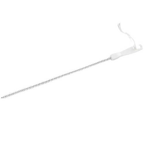 Slim, flexible sink drain brush with short, stiff bristles and white handle featuring a hanging loop; designed for clearing debris, part of Home & Decor and Household Cleaning collections.