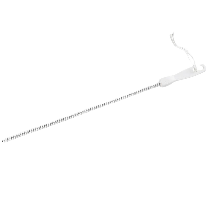 Slim, flexible sink drain brush with short, stiff bristles and white handle featuring a hanging loop; designed for clearing debris, part of Home & Decor and Household Cleaning collections.