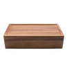 Handcrafted acacia wood tea box with a smooth, hinged lid and rich natural grain, designed for organized tea storage in Kitchen & Food and Brewing Coffee and Tea collections.