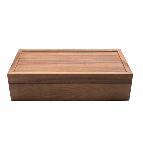 Handcrafted acacia wood tea box with a smooth, hinged lid and rich natural grain, designed for organized tea storage in Kitchen & Food and Brewing Coffee and Tea collections.