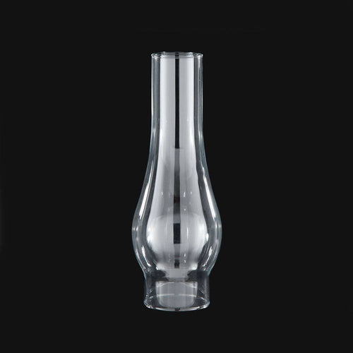 Glass oil lamp chimney with a 2-5/8 inch base and a bulbous midsection, handcrafted for use with vintage round wick lamps, ideal for lamps & lighting and parts & accessories collections.