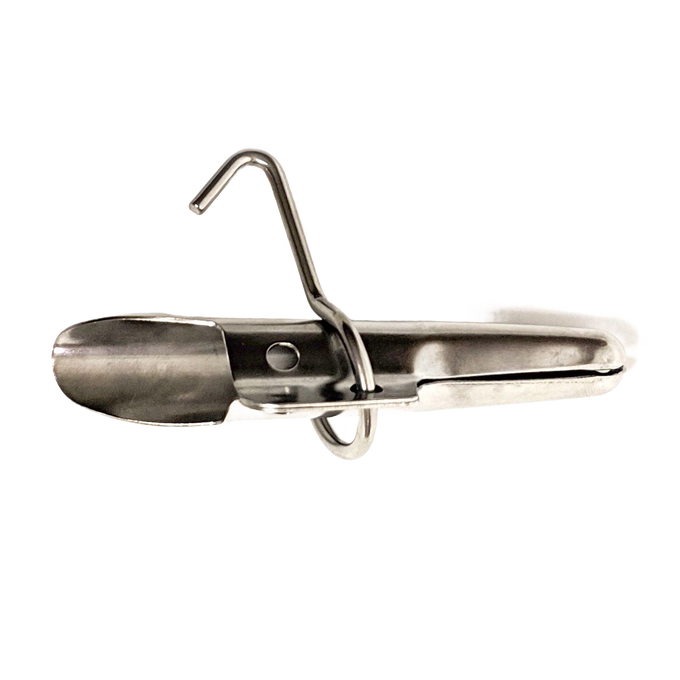 Heavy-duty stainless steel spout with attached hook, designed for easy insertion into trees for sap collection, ideal for Farm, Garden & Tool, Orchard and Grove, Maple Syrup Sugaring Supplies, Best Sellers, and Promo Eligible collections.