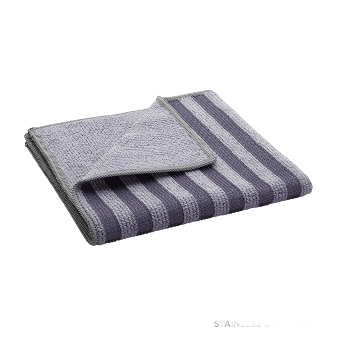 Folded microfiber cleaning cloth featuring alternating dark and light gray stripes on one side and solid light gray loops on the other, designed for eco-friendly household cleaning, ideal for Home & Decor, Household Cleaning, Cleaning Utensils and Gadgets, Best Sellers, and Promo Eligible collections.