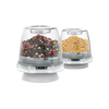 Two clear interchangeable grinding pods filled with mixed peppercorns and mustard seeds for an easy one-handed spice grinder, ideal for Kitchen & Food and Kitchen Gadgets collections.