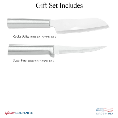 Two handcrafted stainless steel knives with sleek metal handles, including a 7-inch cook's utility blade and 3.5-inch super parer, made in USA for precise food prep, featured in Kitchen & Food and Farm, Garden & Tool collections.