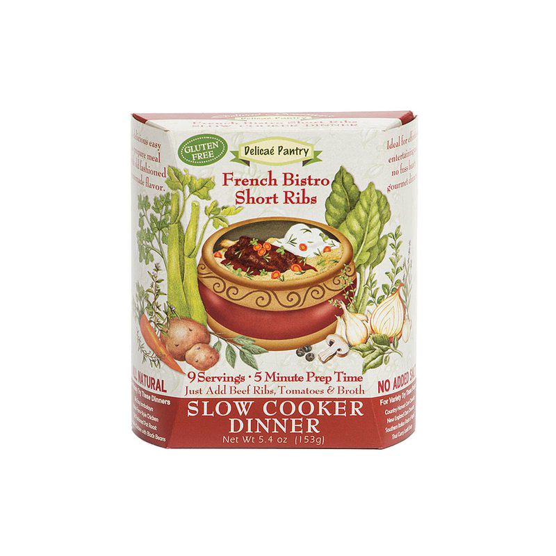 Handcrafted gluten-free French Bistro short ribs slow cooker dinner mix with natural ingredients, low prep time, no preservatives, made in USA, ideal for Kitchen & Food and Dry Goods collections.