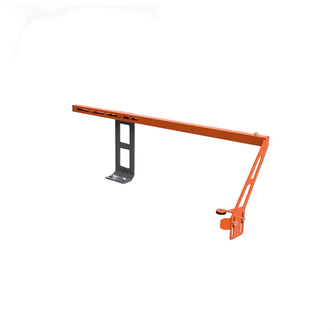 Orange metal bar nose top steering accessory with adjustable black mounting bracket, designed for precise guide bar alignment in wood cutting and farm tools collections.