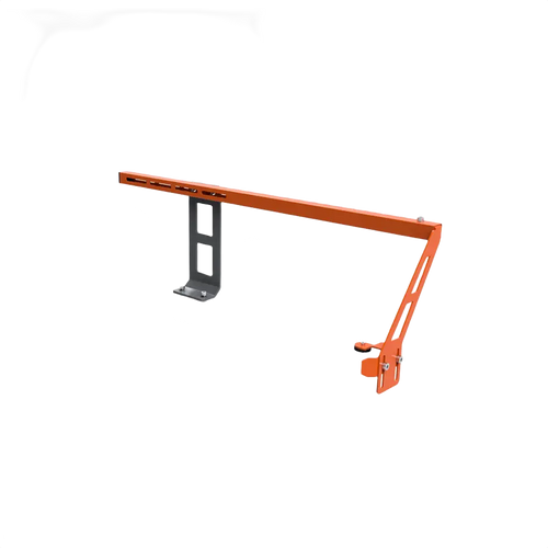 Orange metal bar nose top steering accessory with adjustable black mounting bracket, designed for precise guide bar alignment in wood cutting and farm tools collections.