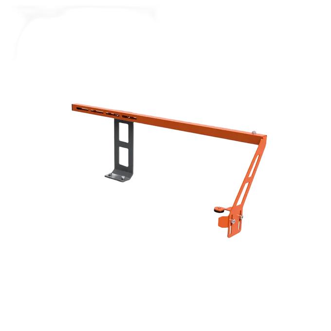 Orange metal bar nose top steering accessory with adjustable black mounting bracket, designed for precise guide bar alignment in wood cutting and farm tools collections.